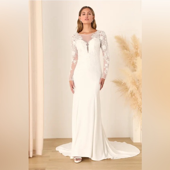 Eternity with you white lace mesh long sleeve mermaid maxi dress - Picture 5 of 5